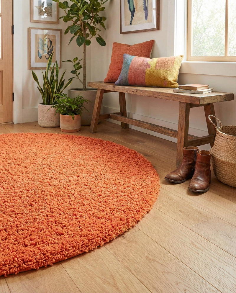 Plush Oasis Collection Area Rug - Serenity (Tiger Orange) Round Tiger Orange  lifestyle 71