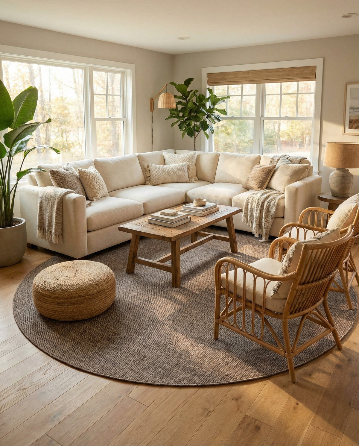 Seaside Serenity Collection Area Rug - Veranda (Light Brown) Round Light Brown  lifestyle 81