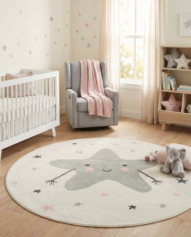 Wonder Tykes Collection Area Rug -  Spiral Round Ivory  lifestyle 9