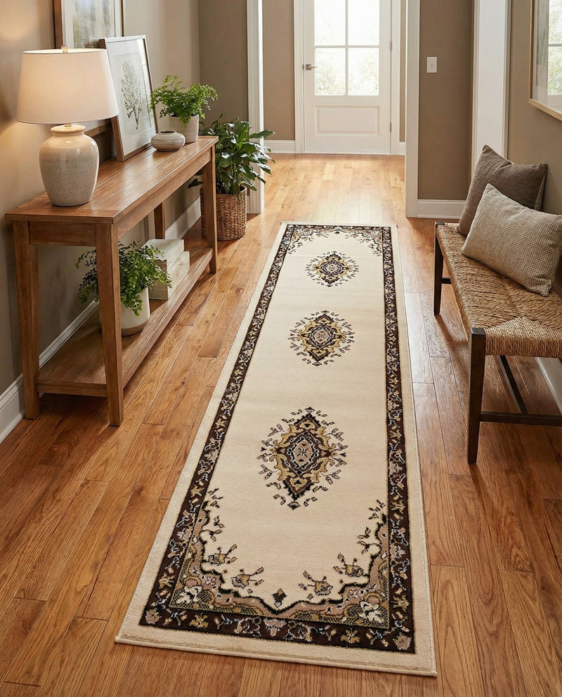 Tabriz Tapestry Collection Area Rug - Azerbaijan (Ivory) Runner Ivory  lifestyle 43