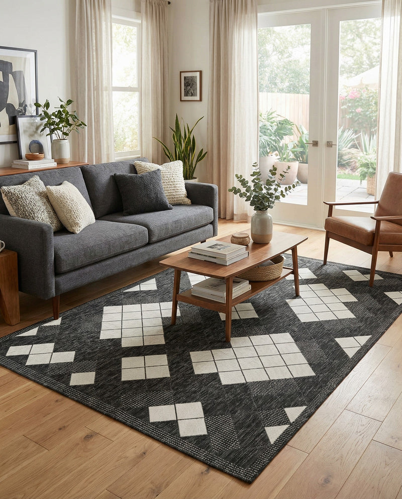 Urban Terrace Collection Area Rug -  Williamsburg Rectangle Black and White  lifestyle 15