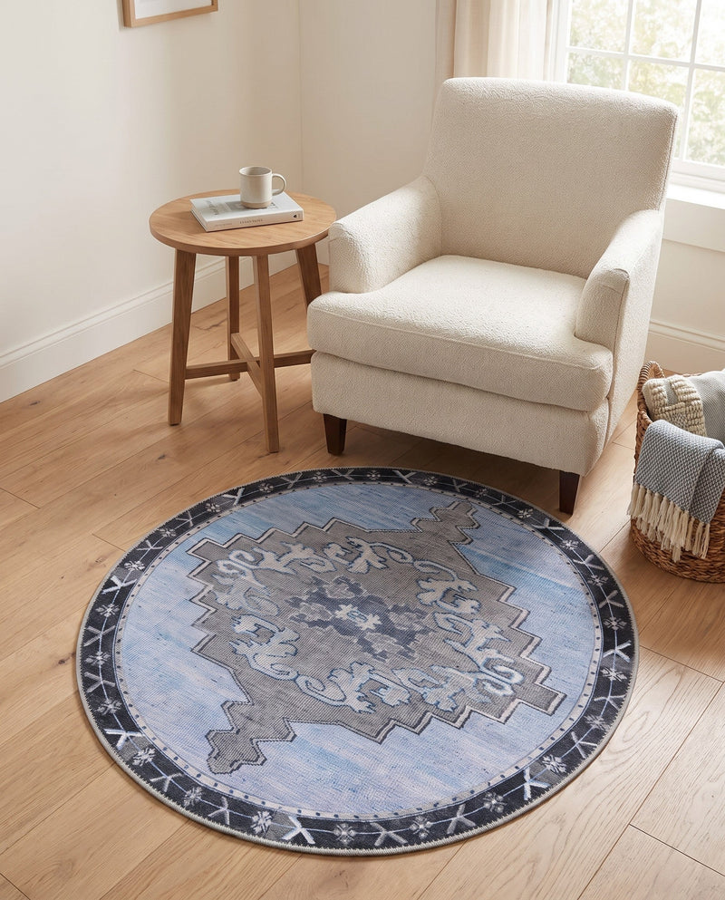 Heritage Elegance Collection Area Rug -  Winterthur (Blue Gray) Round Blue Gray  lifestyle 82