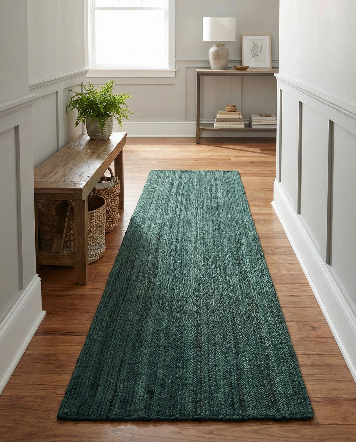 Woven Seaside Jute Collection Area Rug - Martha's Runner Green  lifestyle 99