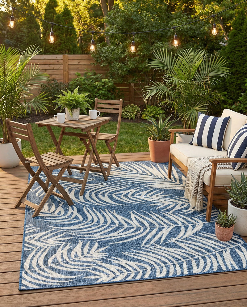 Seaside Blooms Collection Area Rug - Verdure (Blue) Rectangle Blue  lifestyle 7