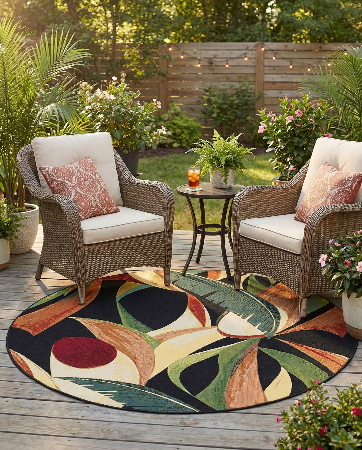 Seaside Blooms Collection Area Rug -  Tivoli Round Multi  lifestyle 100