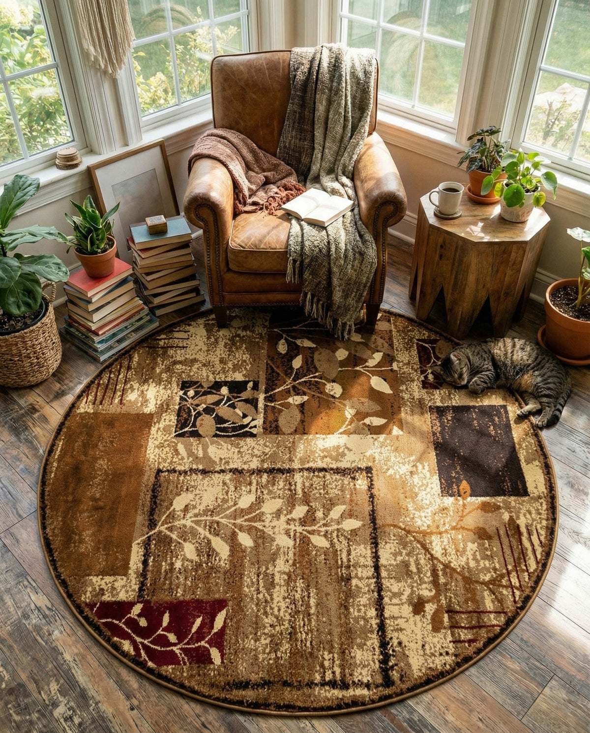 Bistro Lounge Collection Area Rug -  Affogato Round Beige  lifestyle 140