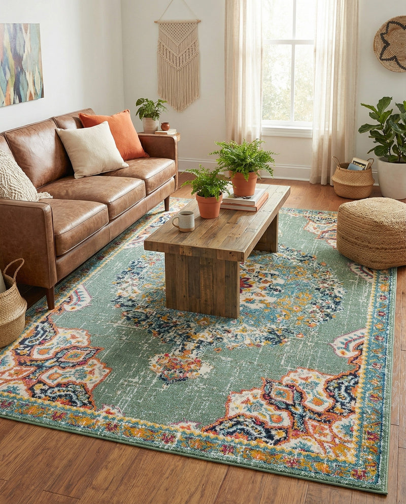 Brighton Terrace Collection Area Rug - Hove (Green) Rectangle Green  lifestyle 31