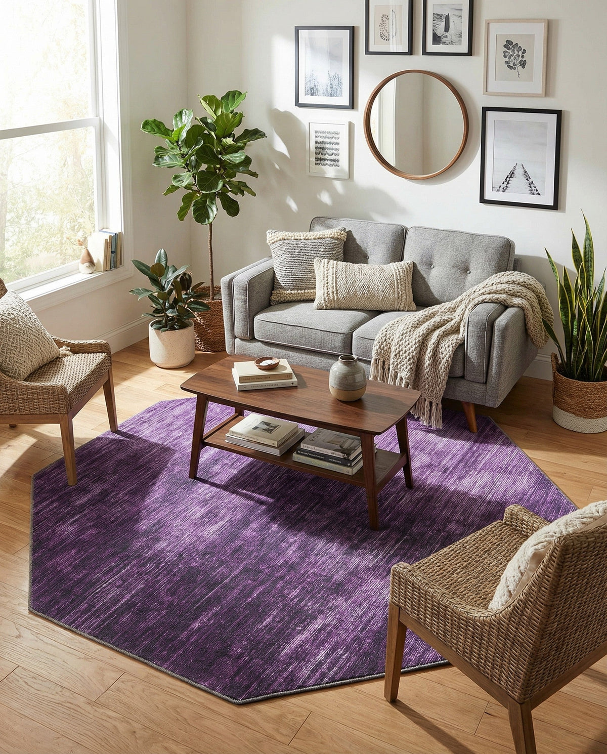 Sahara Essence Collection Area Rug - Oasis (Purple) Octagon Purple  lifestyle 90