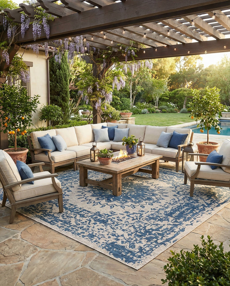 Patio Heritage Collection Area Rug -  Lafayette (Blue) Square Blue  lifestyle 68