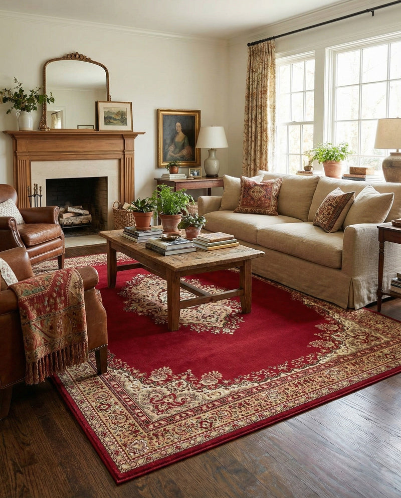 Tabriz Tapestry Collection Area Rug - Azerbaijan (Burgundy) Rectangle Burgundy  lifestyle 17
