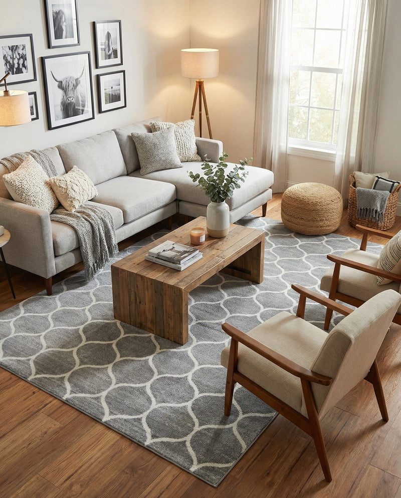 Trellis Mosaic Collection Area Rug -  Pergolatown (Light Gray) Rectangle Light Gray  lifestyle 4