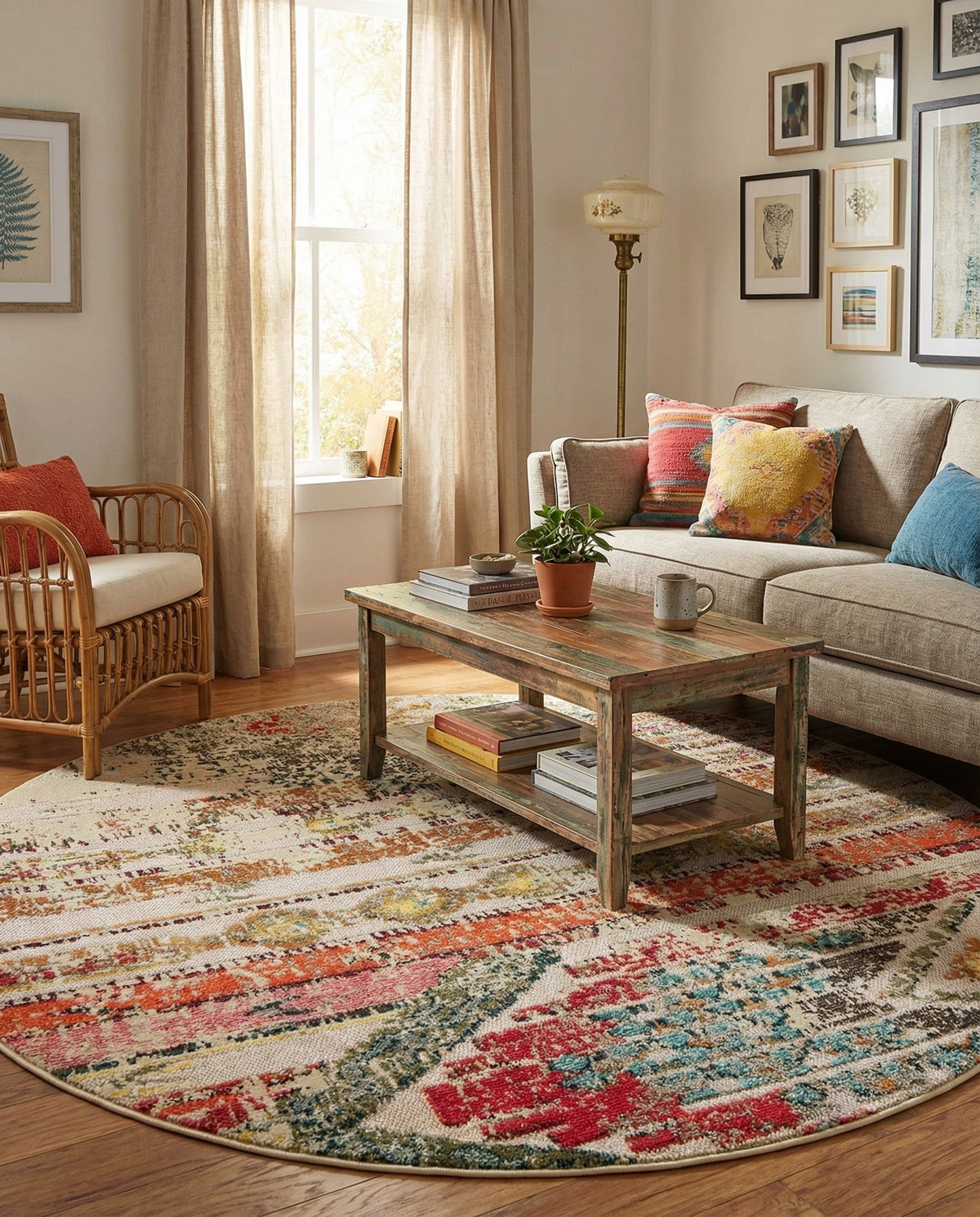 Outdoor Marrakesh Collection Area Rug -  Agadir Round Multi Beige  lifestyle 106