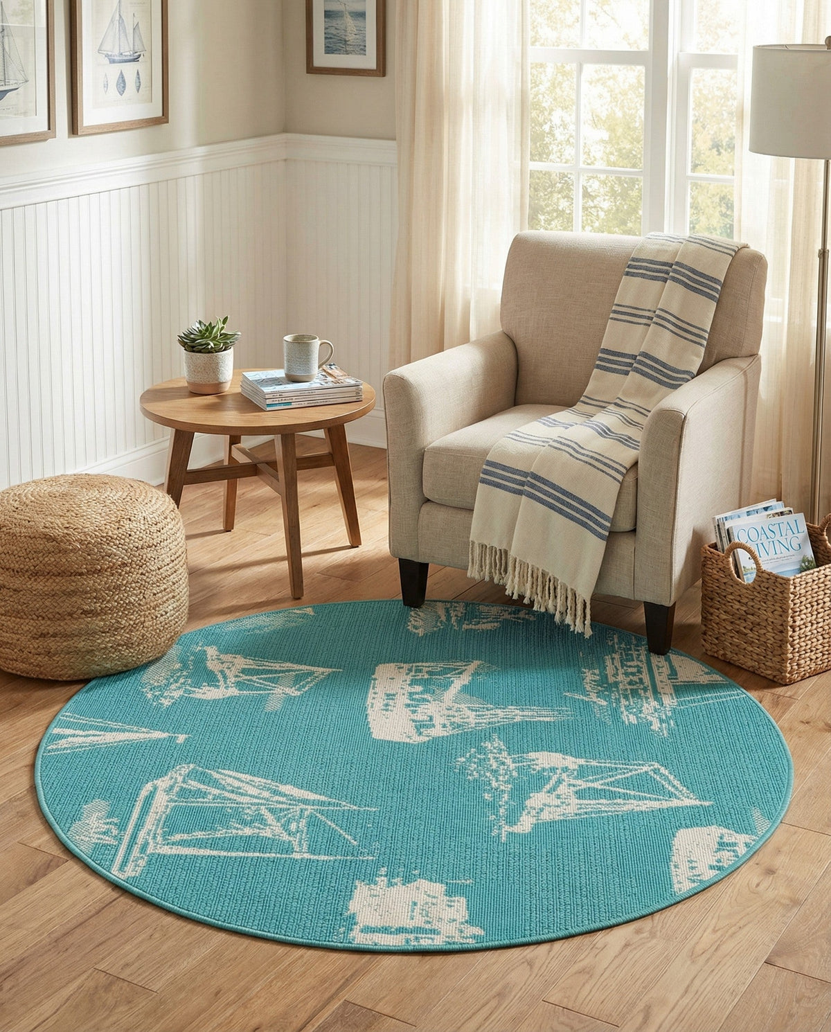 Seaside Haven Rugs Collection Area Rug -  Beachcomber Round Teal  lifestyle 59