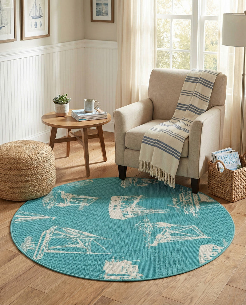Seaside Haven Rugs Collection Area Rug -  Beachcomber Round Teal  lifestyle 59