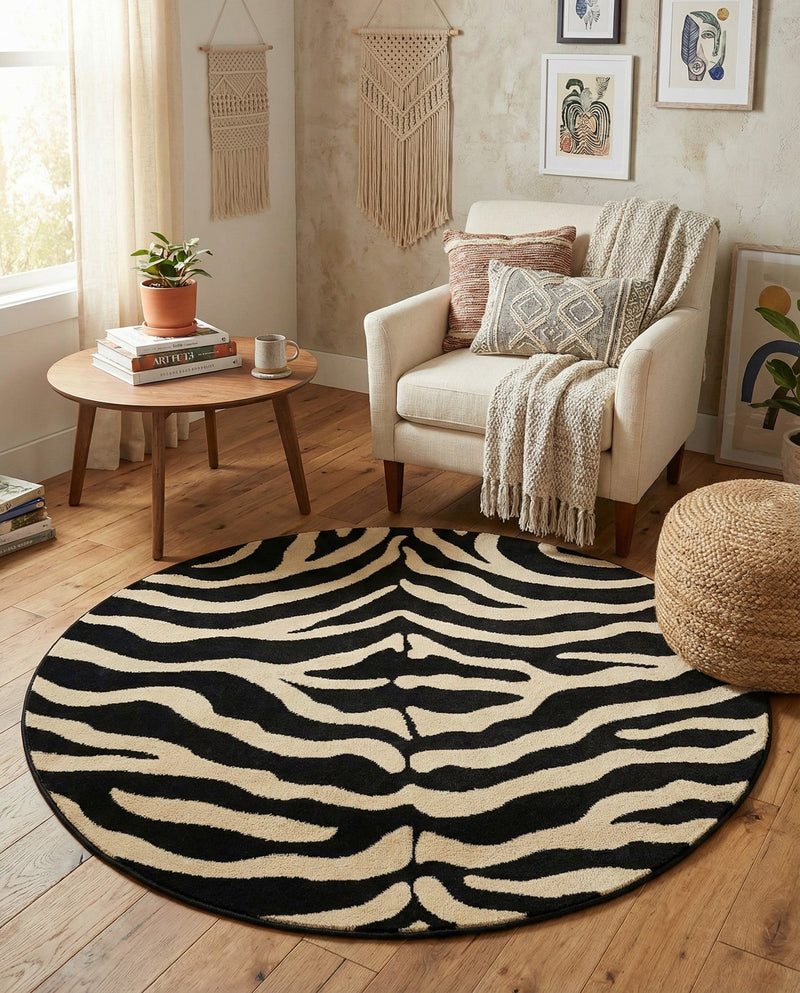 Savannah Sojourn Collection Area Rug -  Kilimanjaro Round Black  lifestyle 51