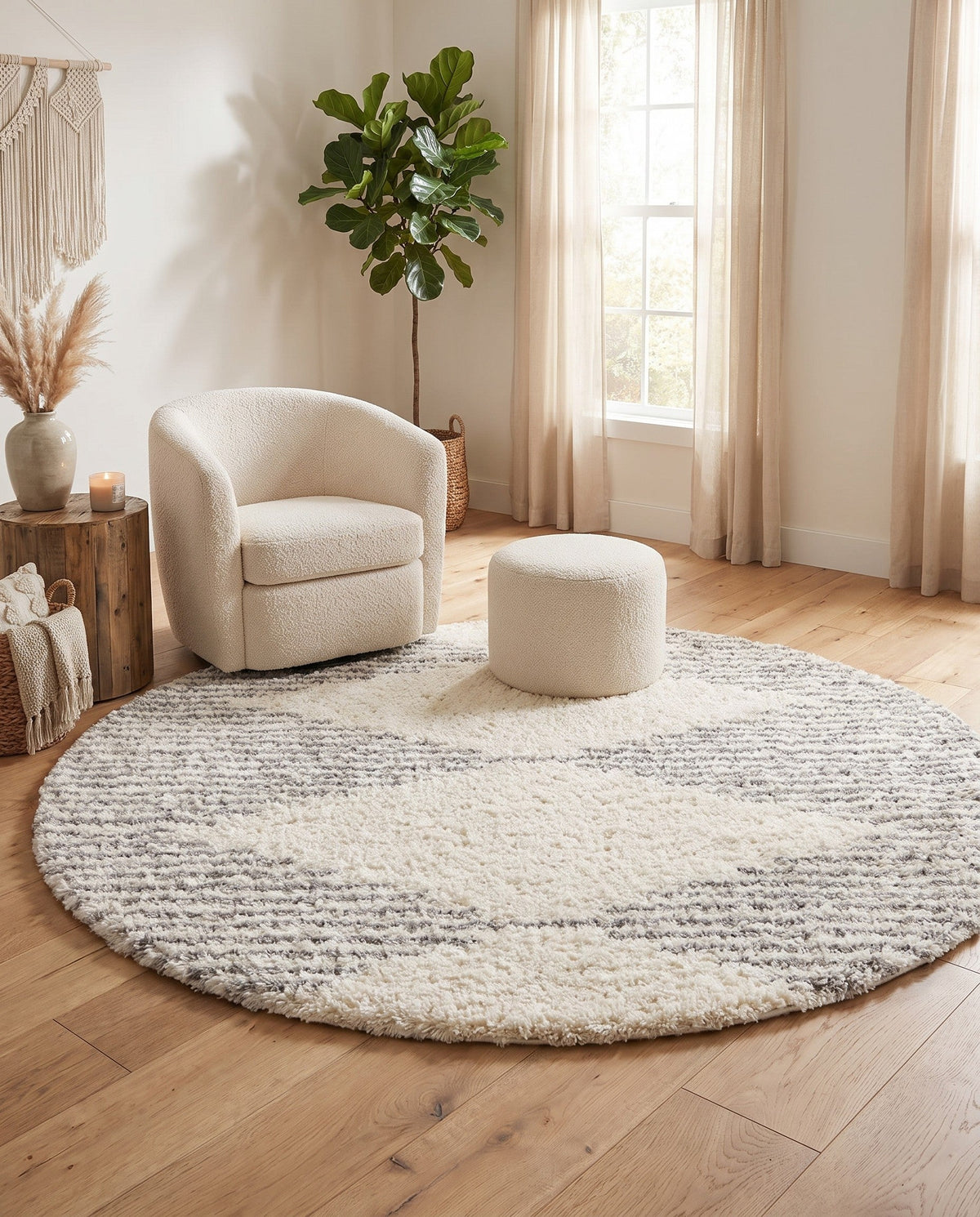 Eternal Plush Oasis Collection Area Rug -  Bliss Round Pearl and Gray  lifestyle 123