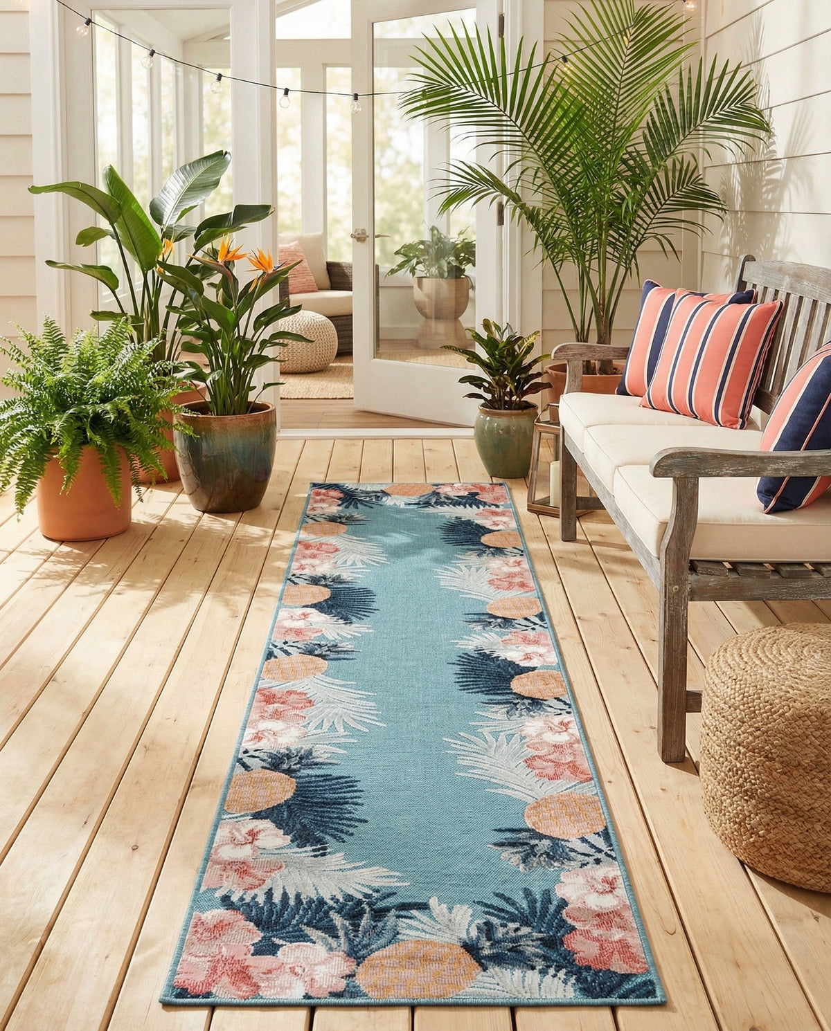 Seaside Blooms Collection Area Rug - Haven Runner Blue  lifestyle 138