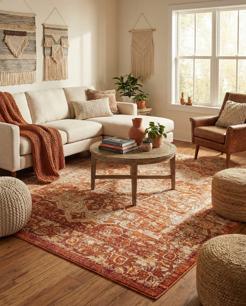 Savannah Soiree Collection Area Rug -  Everglade (Rust Red) Square Rust Red  lifestyle 68