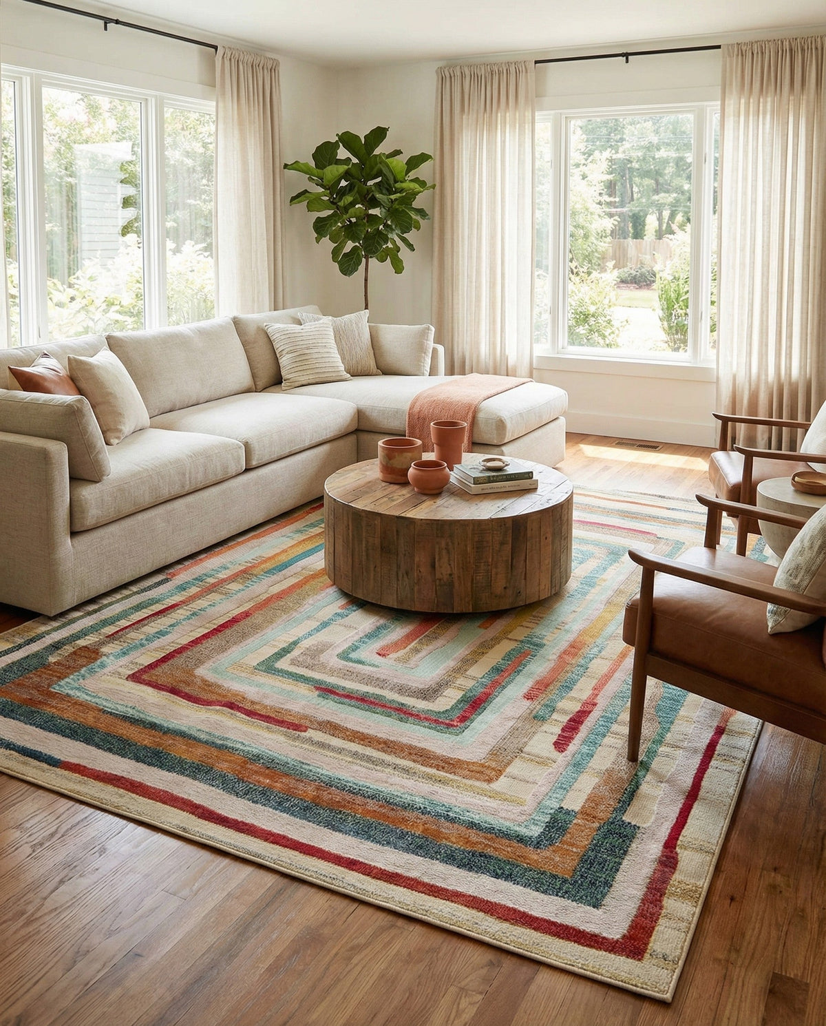 Outdoor Marrakesh Collection Area Rug -  Ouarzazate Rectangle Multi Beige  lifestyle 6