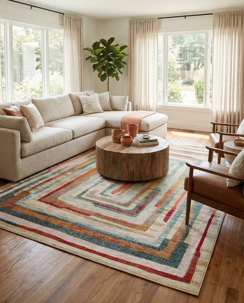 Outdoor Marrakesh Collection Area Rug -  Ouarzazate Rectangle Multi Beige  lifestyle 6
