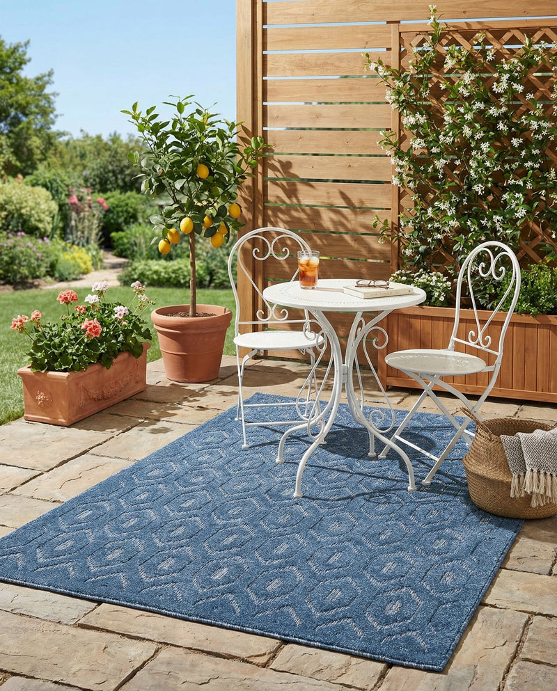 Garden Lattice Charm Collection Area Rug - Arbor (Navy Blue) Rectangle Navy Blue  lifestyle 14