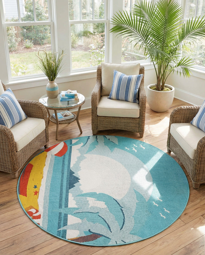 Seaside Haven Rugs Collection Area Rug -  Dockside Round Multi  lifestyle 63