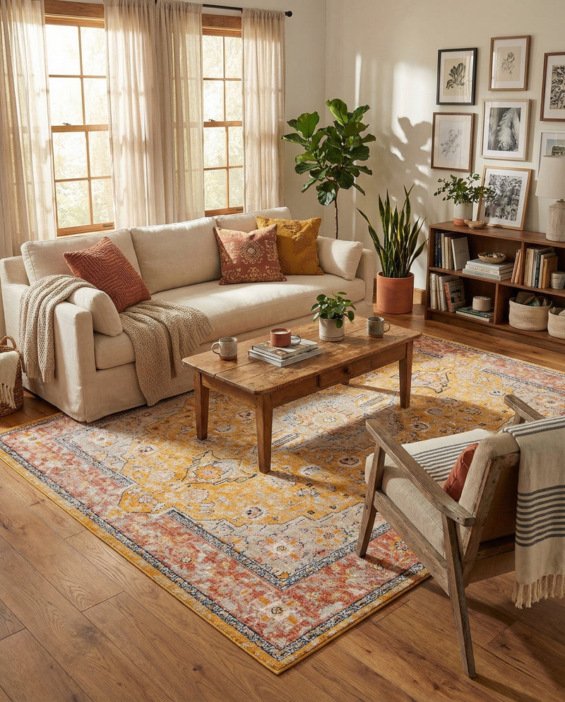 Seville Stripes Collection Area Rug - Cadiz (Yellow) Rectangle Yellow  lifestyle 15