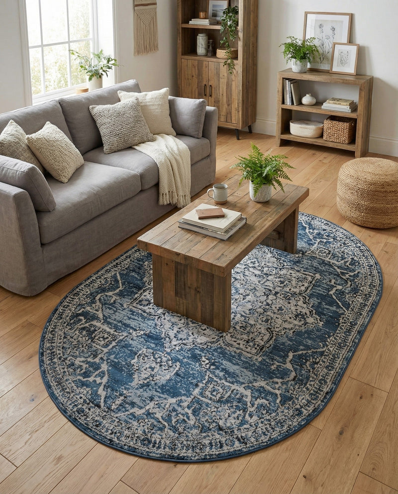 Mykonos Manor Collection Area Rug -  Tinos (Blue) Oval Blue  lifestyle 73