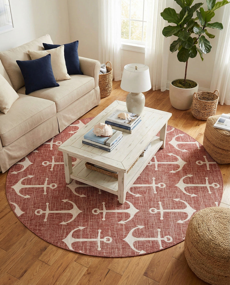 Seaside Haven Rugs Collection Area Rug - Sapphire (Rust Red) Round Rust Red  lifestyle 54
