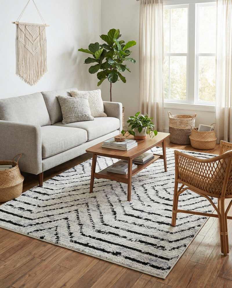 Marrakech Mosaic Collection Area Rug -  Tangier Rectangle Black and White  lifestyle 13