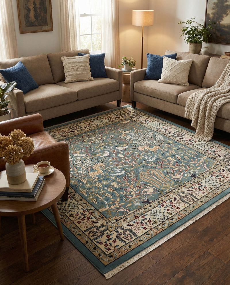 Persian Elegance Collection Area Rug -  Kerman (Blue) Square Blue  lifestyle 54