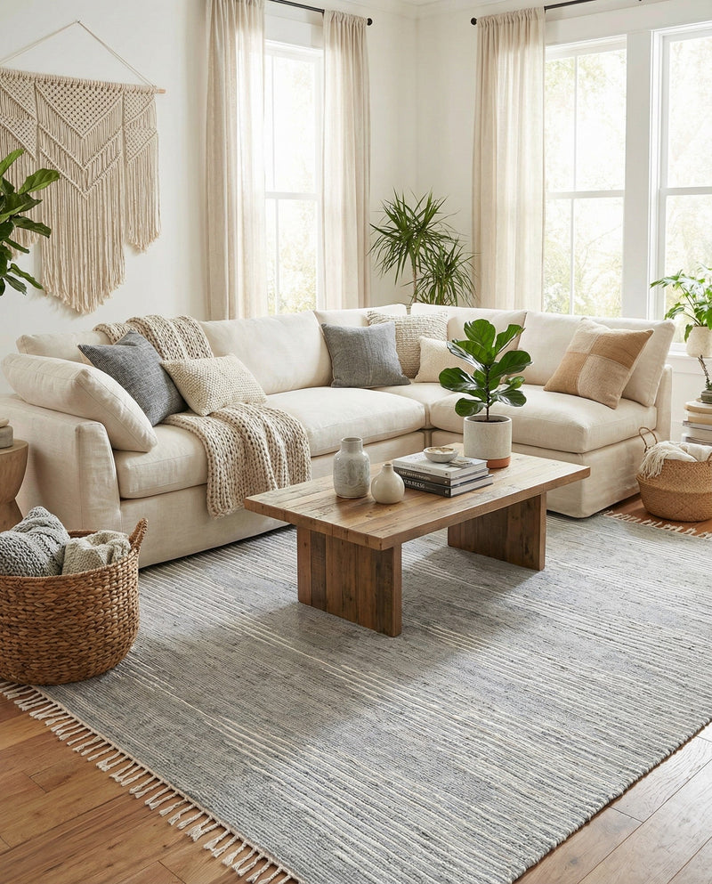 Thar Cotton Collection Area Rug - Jaisalmer (Light Gray) Rectangle Light Gray  lifestyle 17