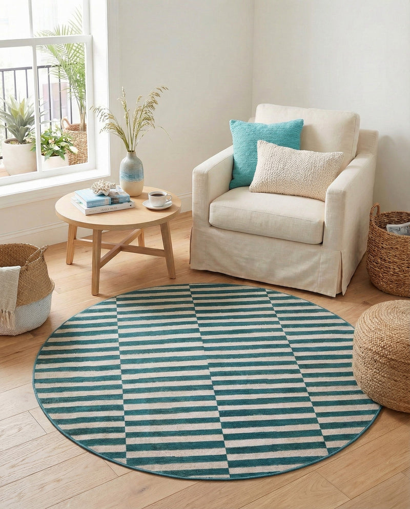 Soho Elegance Collection Area Rug -  Hudson (Turquoise) Round Turquoise  lifestyle 40