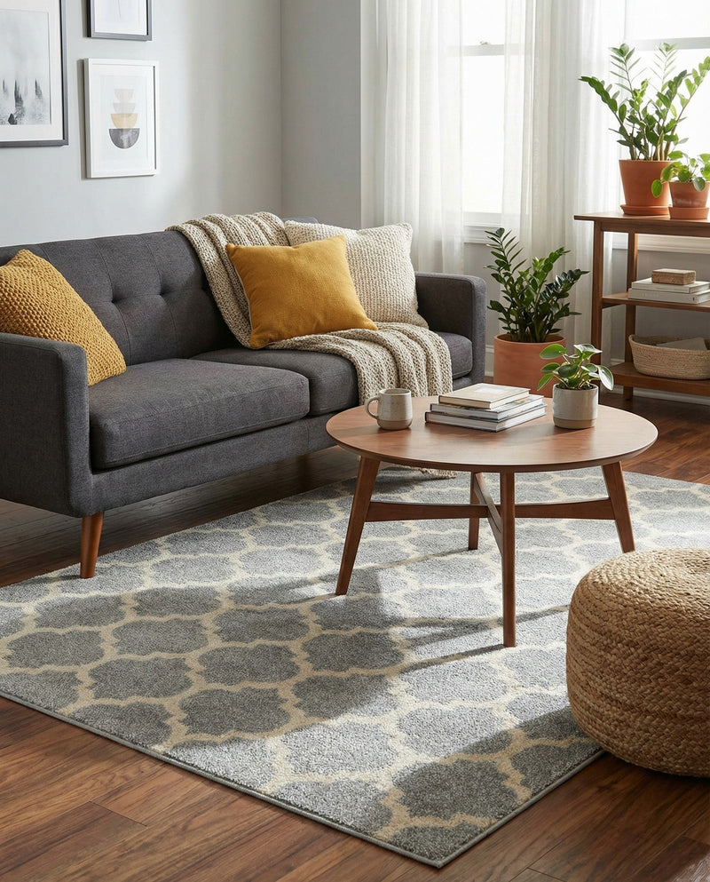 Lattice Gardens Collection Area Rug -  Bloomfield (Light Gray) Rectangle Light Gray  lifestyle 15