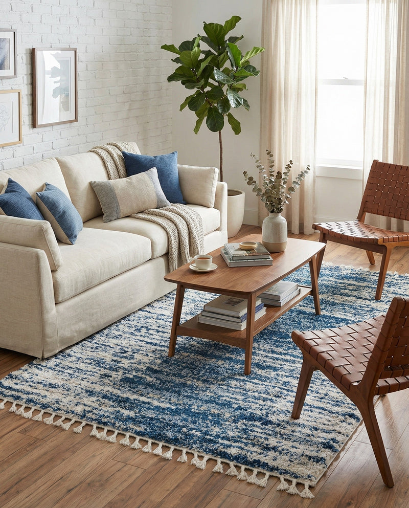 Tranquil Tides Shag Collection Area Rug - Marina Rectangle Blue  lifestyle 27