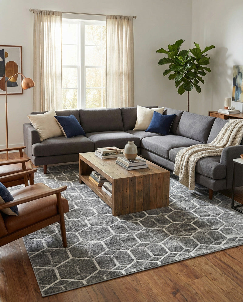Garden Maze Retreat Collection Area Rug - Hedgegrove Rectangle Grey  lifestyle 11
