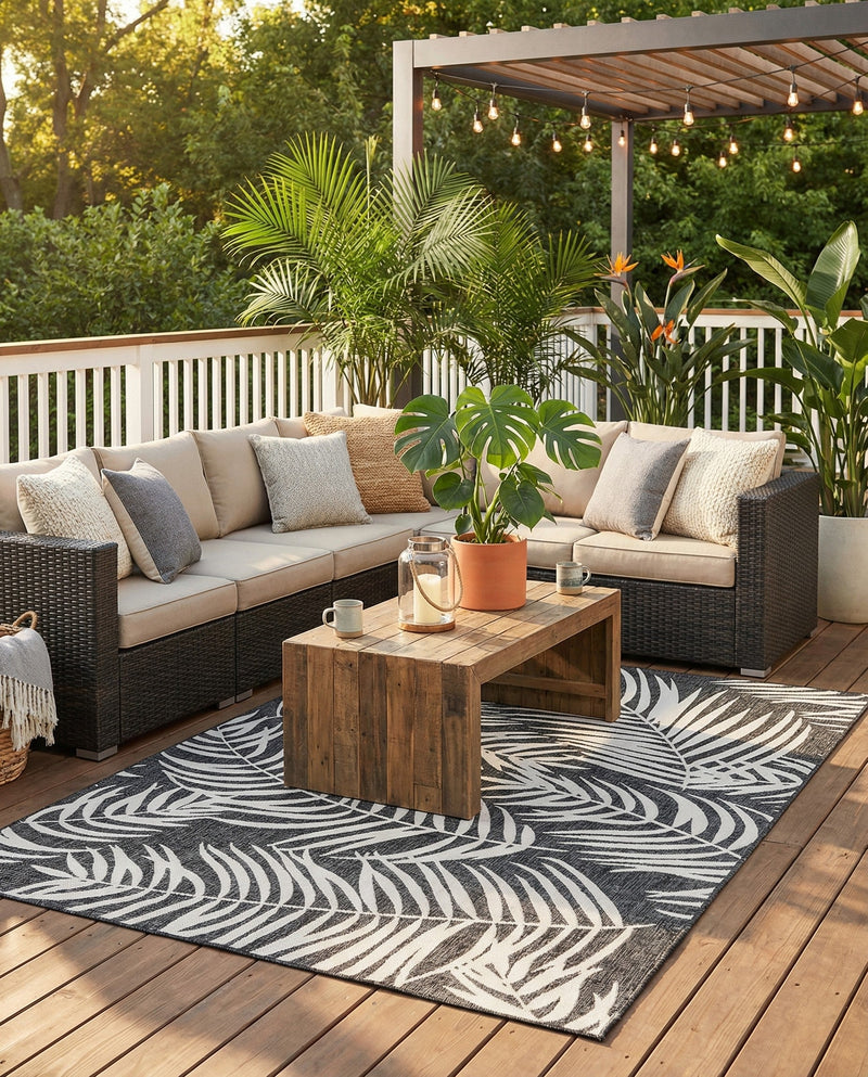 Seaside Blooms Collection Area Rug - Verdure (Charcoal) Rectangle Charcoal  lifestyle 11