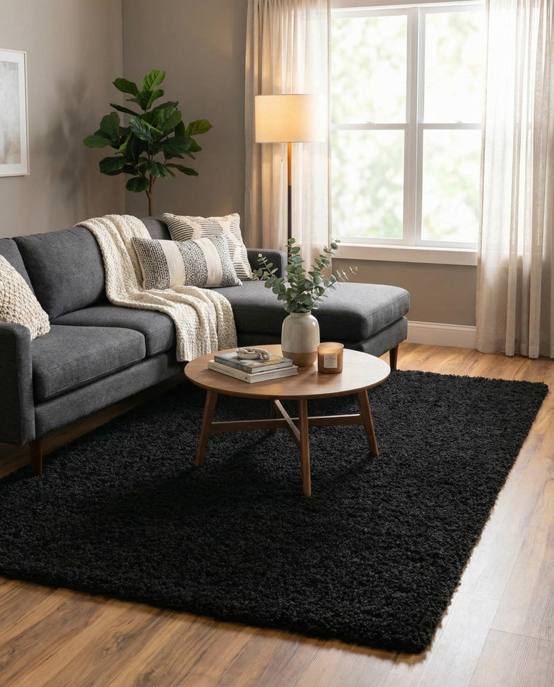 Plush Oasis Collection Area Rug - Serenity (Jet Black) Rectangle Jet Black  lifestyle 11