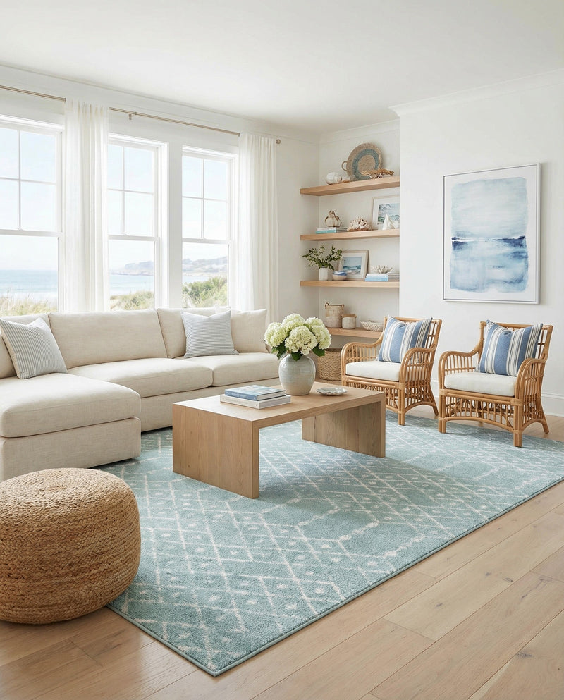 Marrakesh Lattice Collection Area Rug - Casablanca (Aqua) Rectangle Aqua  lifestyle 7