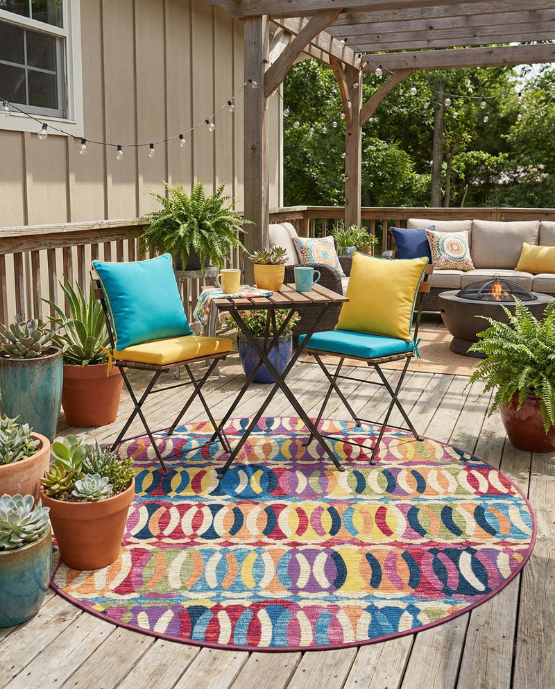 Urban Terrace Collection Area Rug -  Boardwalk Round Multi  lifestyle 66