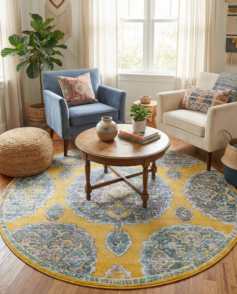 Arcadia Rugs Collection Area Rug -  Atlantis (Yellow) Round Yellow  lifestyle 63