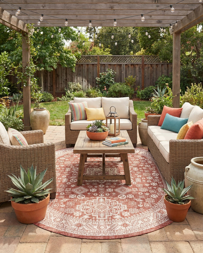 Tribal Terrace Treasures Collection Area Rug -  Incan Isle (Rust Red) Oval Rust Red  lifestyle 28