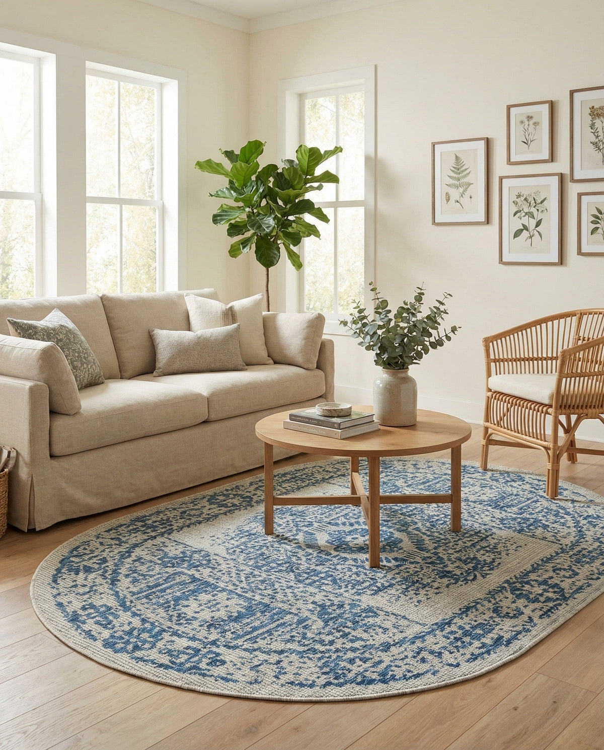 Patio Heritage Collection Area Rug - Savannah (Blue) Oval Blue  lifestyle 104