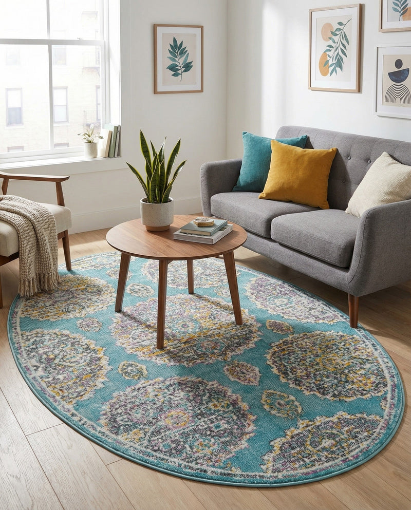 Arcadia Rugs Collection Area Rug -  Atlantis (Blue) Oval Blue  lifestyle 72