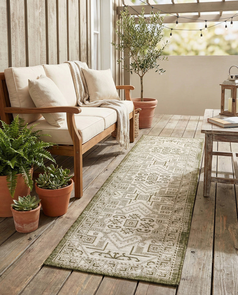 Tribal Terrace Treasures Collection Area Rug - Mayan Marina (Green) Runner Green  lifestyle 85