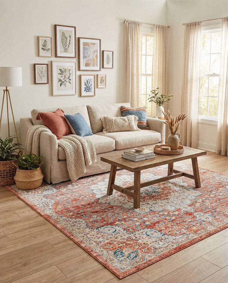 Coastal Haven Collection Area Rug - Seabreeze (Red) Square Red  lifestyle 73