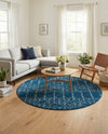 Marrakesh Lattice Collection Area Rug - Casablanca (Navy Blue) Round Navy Blue  lifestyle 37