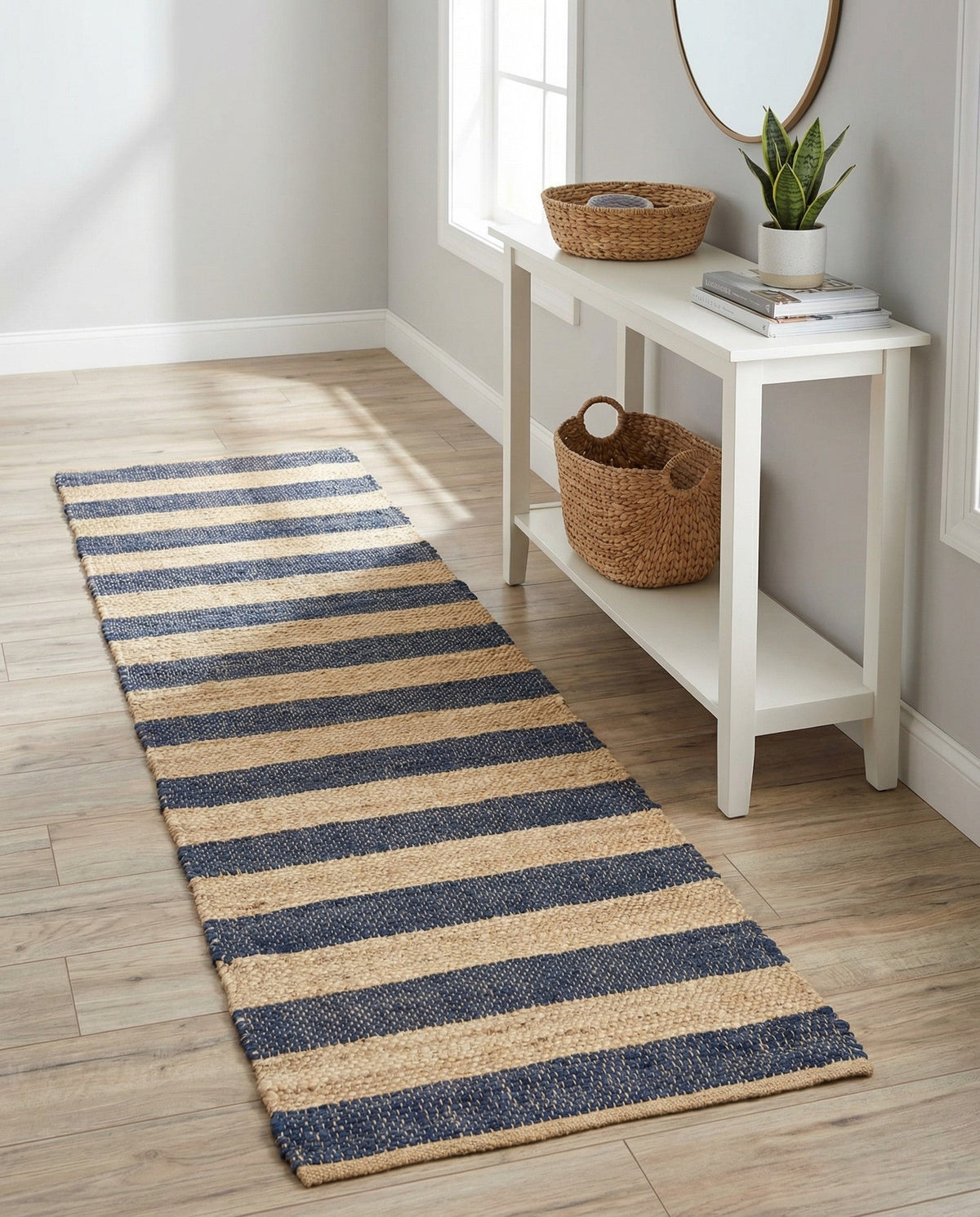 Woven Seaside Jute Collection Area Rug - Nantucket Runner Navy Ivory  lifestyle 139