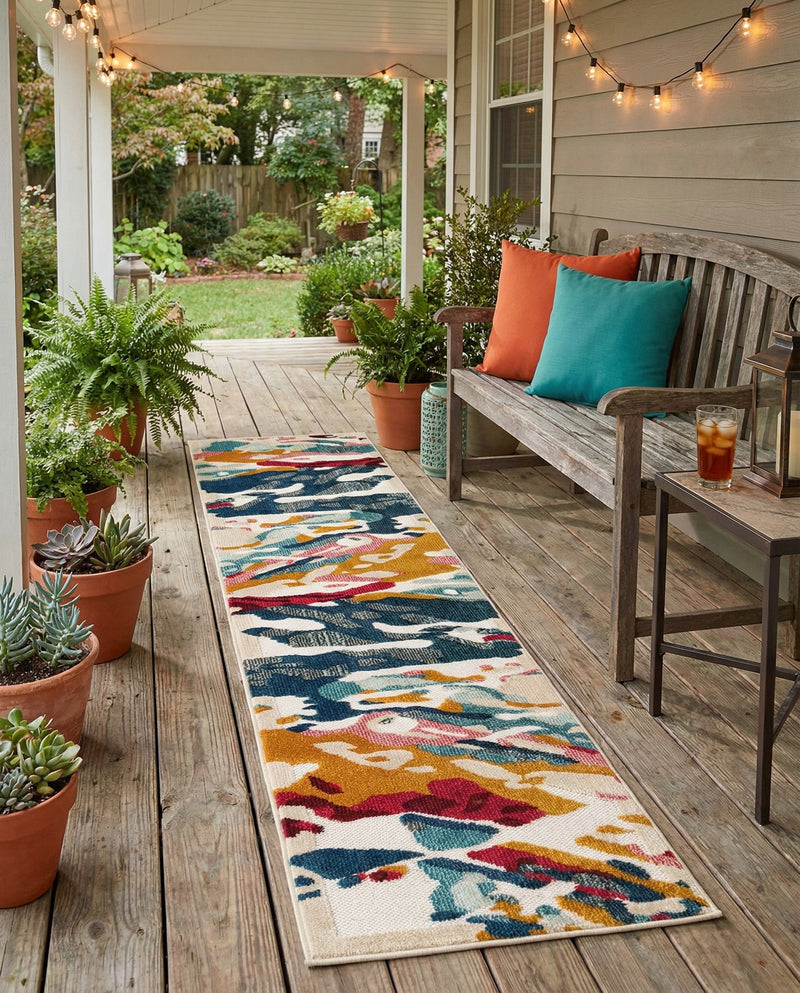Outdoor Marrakesh Collection Area Rug -  Meknes Runner Multi  lifestyle 64