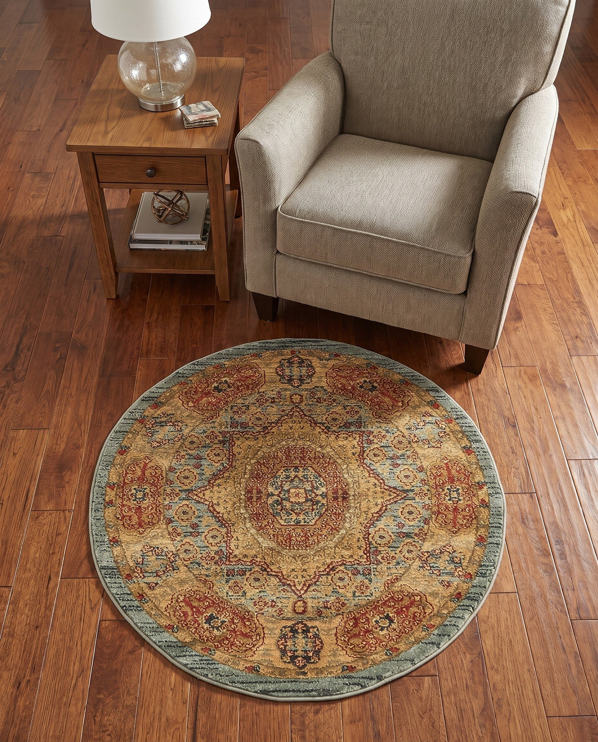 Ottoman Elegance Collection Area Rug -  Ephesus Round Light Blue  lifestyle 180